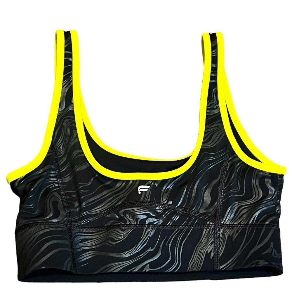 Fabletics Sports Bra Women’s Size Small Black Yellow Yoga Running